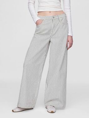 GAP Mid Rise Denim Stripe BaggyJeans 100% Cotton Relaxed Coastal